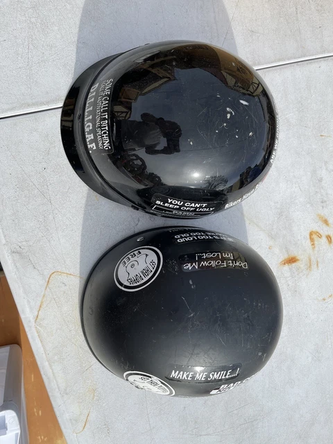 2 Harley Davidson Style Black Motorcycle Half Helmet Size X-Large With Stickers