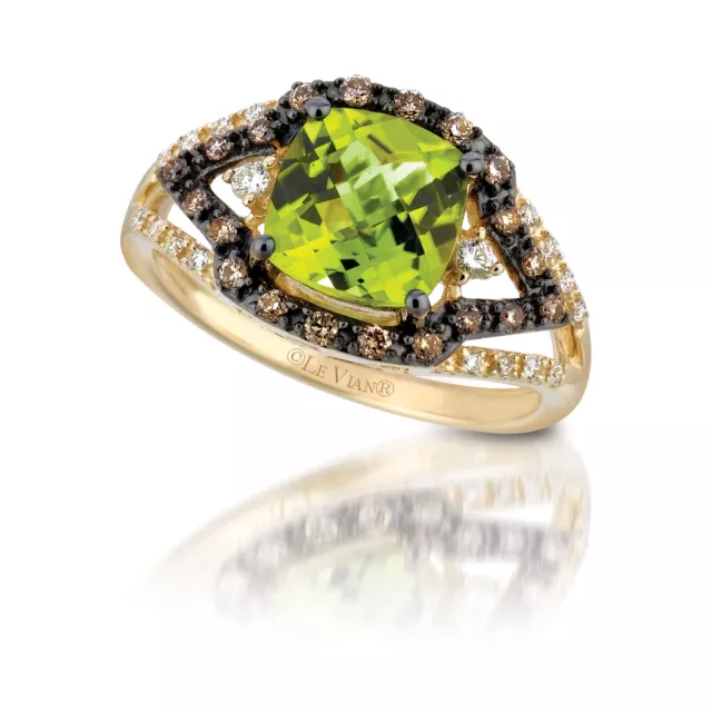 LeVian 14K Yellow Gold Peridot G-H SI1 Chocolate Diamond 2.42 cts Ring Size 7