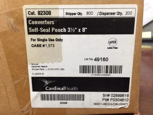 CardinalHealth Convertors Self-Seal Pouch 3.5"x8" Cat# 92308; 200/pack