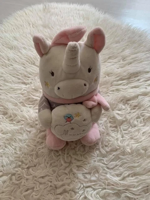 L9. DOUDOU PELUCHE MOTS D'ENFANTS LICORNE MUSICAL Moon rose blanc gris E. NEUF *