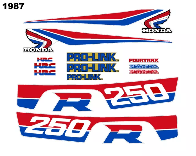 1987 Honda Trx250r original style decal set, trx 250r 250r decals graphics kit