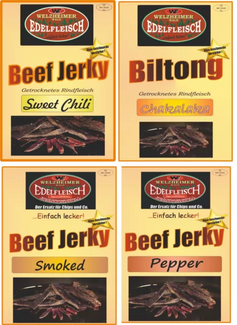 2Kg Biltong Trockenfleisch MEGA Probierpaket 4 Sorten Beef Jerky