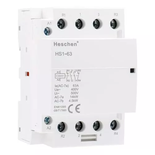 Heschen Household AC Contactor HS1-63 4 Pole 2NO 2NC AC 220V/240V Coil Voltag...