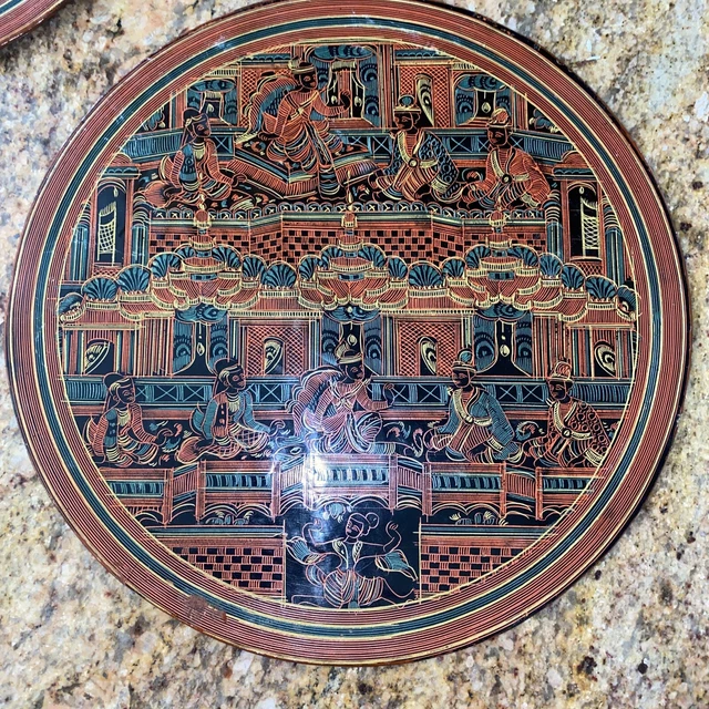 Antique Lacquer Betel Nut Burmese Cinnabar Box Early TOP PANEL OF LID ONLY