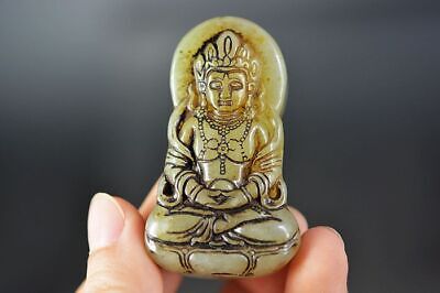 Delicate Chinese Natural Old Jade Hand-Carved *Guanyin* Pendant A2