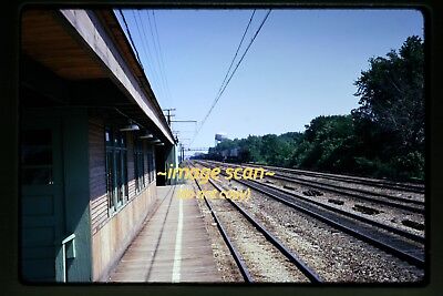 1973 Flossmoor, IL, IC Illinois Central Depot Station Scene, Original Slide c8b