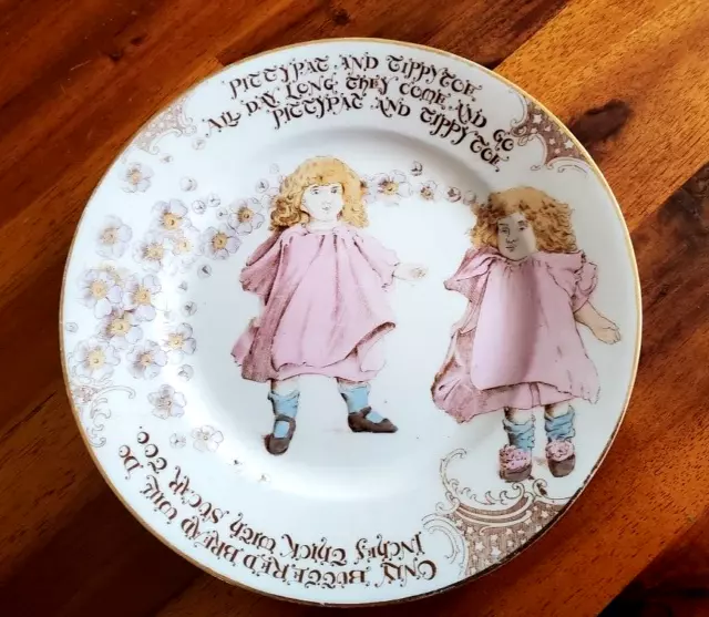 Rare Antique The Foley China England 7" Nursery Plate Pitty Pat & Tippy Toe