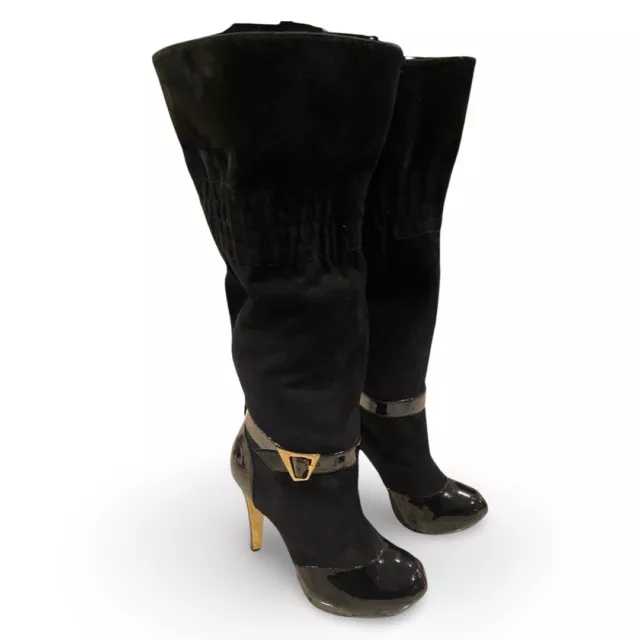 REPORT SIGNATURE SULLIVAN HIGH HEEL BLACK SUEDE Patent SLOUCH HIGH BOOTS 8.5