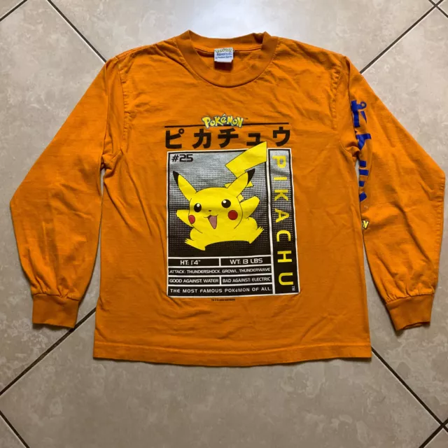 Vintage 2000 Y2K Pokemon Pikachu #25 L/S T-Shirt Youth Boys Medium VTG Nintendo