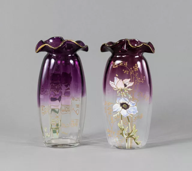 Jugendstil - 2 Glasvasen mit Anemonen-Dekor.  Legras & Cie., St. Denis, um 1900. 3