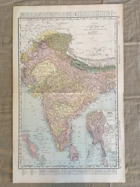 c.1890 Hindoostan India Rand McNally Original Standard World Atlas Map