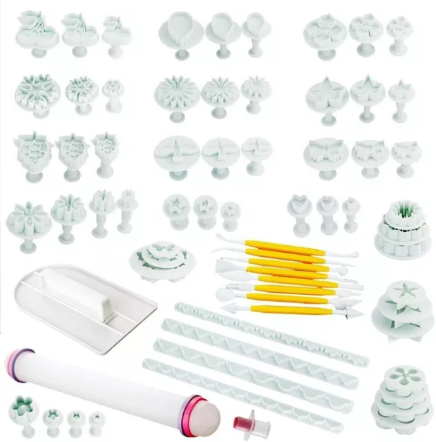 69tlg Fondant Ausstecher Set Ausstechform Blumen Stempel  Marzipan Tortendeko 3