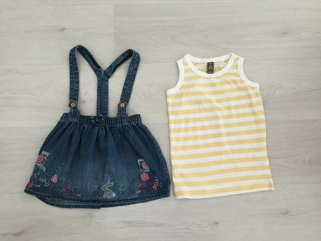 Girls George Embroidered Dungaree Dress & Bnwot Zara Vest Top Bundle Age 3 4 5