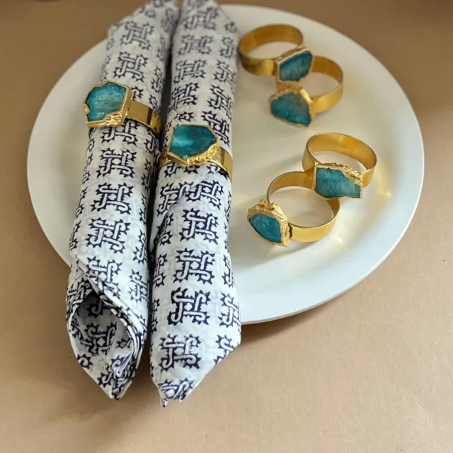 HOMEARTE Agate Napkin Rings Set of 6 for Table Cloths Home Dining Accessories