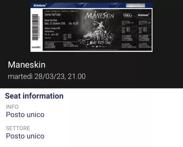 BIGLIETTI CONCERTO MANESKIN EUR 80,00 PicClick IT