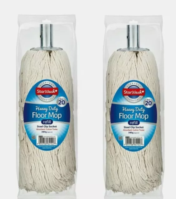 2 Extra Large Heavy Duty Floor Cotton Mop Metal Socket Twine Head Refill 380gm