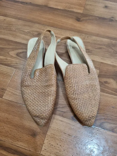 WITCHERY size 41 brown woven leather pointed toe flats sling back elastic