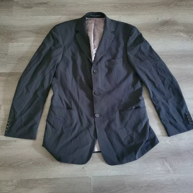 Hugo Boss Rosselini Dark Gray Wh Stripe Suit Jacket 3 Button Mens 40R, Wool