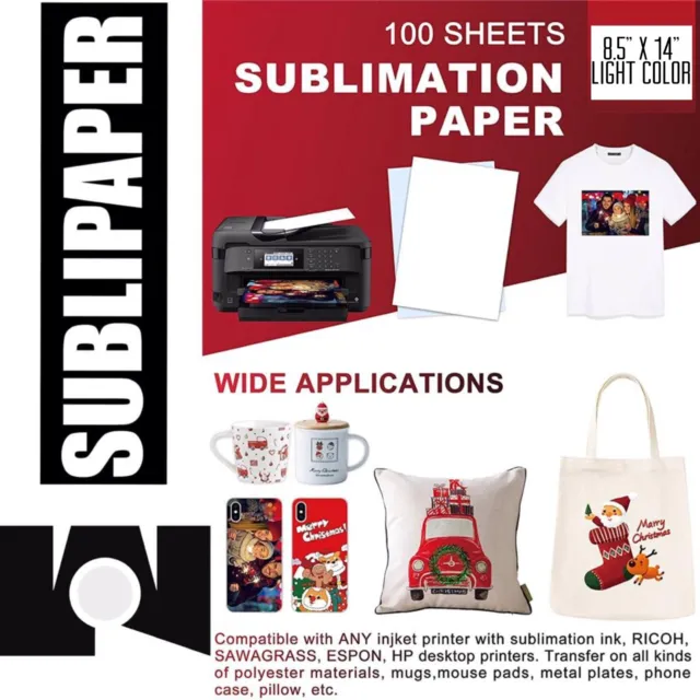 SUBLIPAPER 100 Sheets 8.5”x14” Dye Sublimation Heat Transfer Paper Mug Polyester