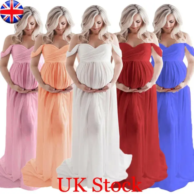 Womens Pregnancy Off Shoulder Maxi Dress Maternity Photography Photo Shoot Gown