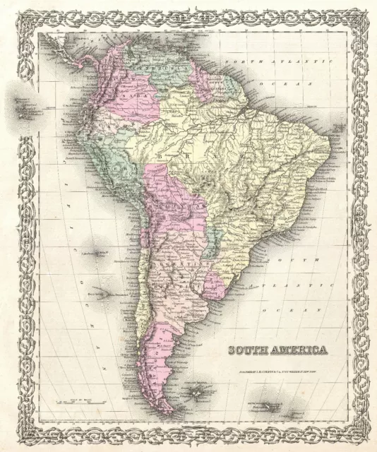 south america brazil argentina chile map vintage paper poster for glass frame