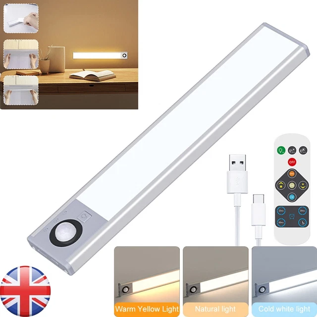 WIRELESS LED CABINET Light Strip PIR Motion Sensor USB Rechargeable ...