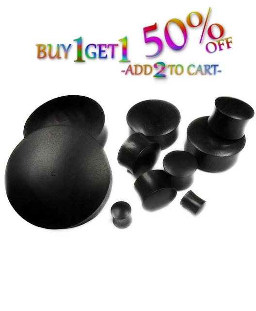Pair 8g-50mm BLACK ARENG WOOD PLUGS Double Flare Gauges Tunnels Organic Ear 2121