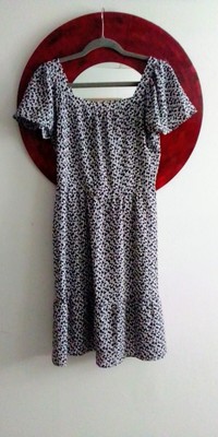 Monteau Los Angeles Short Sleeve Dress, M, Black/White Print, Polyester/Spandex