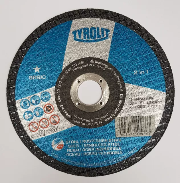 Tyrolit Abrasive Cutting Disc 150mm x 1.6mm 22mm Bore, Flat Inox Slitting Discs