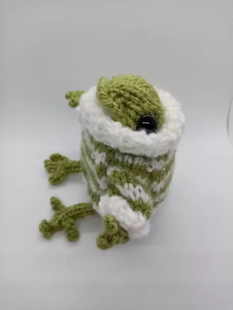 Hand Knitted Pocket Frog With Striped Jumper Safety Eyes New Art Craft