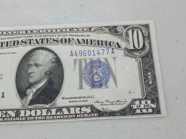 Nice 1934 $10 Ten Dollar Silver Certificate Note Blue Seal, A76 3