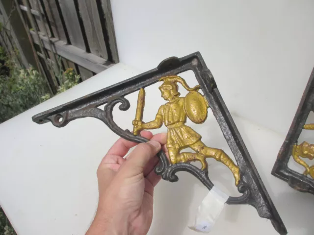 Vintage Iron Shelf Brackets Holders Shelve Old Shelving Roman Greek Soldier 11"