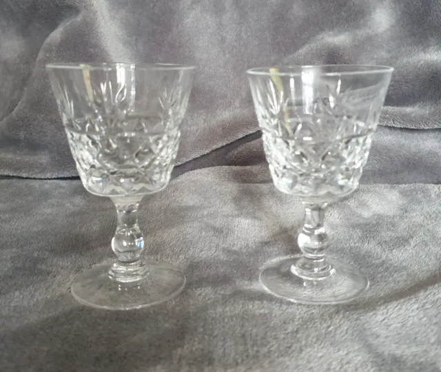 2x Royal Brierley Crystal Dessert Wine Glasses Bruce Cut Signed Sherry/Liquer