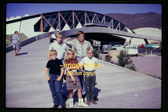 People at Tijuana, Mexico Wagon in 1966, Original Slide L8a