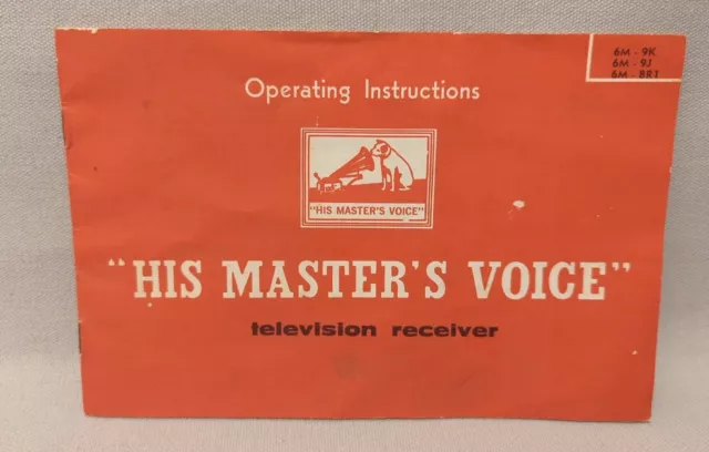 Vintage His Masters Voice Television TV Receiver Operating Instructions Booklet