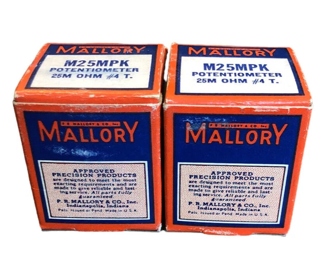M25Mpk  Mallory Capacitor  25M Ohm  #4 T. Potentiometer Quantity 2 Pair Nib