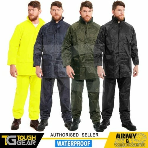 Waterproof Rain Suit Packaway Set Mens Jacket Trousers Fishing Army Military