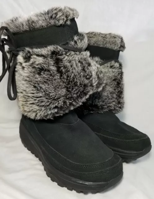 Skechers 24874 Shape Ups Faux Fur Lined Black Leather Winter Boots Women's 5.5 M