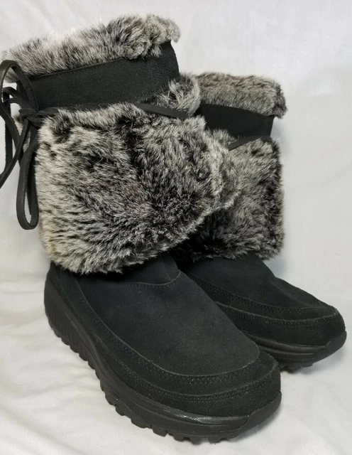 Skechers 24874 Shape Ups Faux Fur Lined Black Leather Winter Boots Women's 5.5 M Skechers 24874 Shape Ups Faux Fur Lined Black Leather Winter Boots Women's 5.5 M