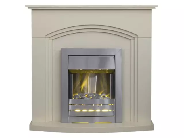 Adam Truro Fireplace Suite Cream + Helios Electric Fire Brushed Steel 41"