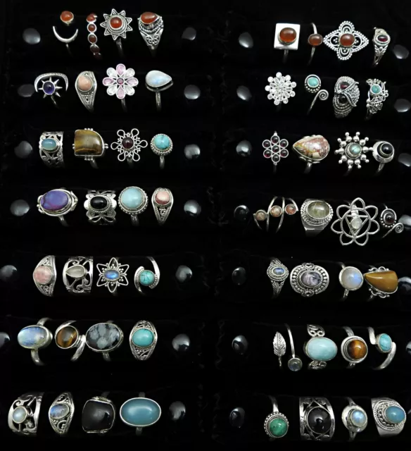 925 Sterling Silver Assorted Gemstones Chunky Hippie Rings Lot Handmade Jewelry 3