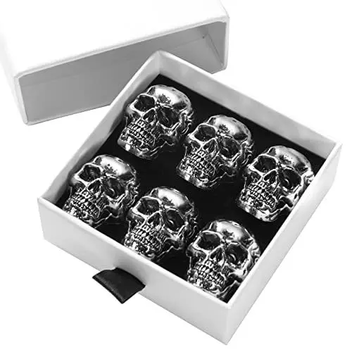 6 Pcs Skull Refrigerator Magnets,Cool,Strong,Cute,Funny Goth Small, Sliver