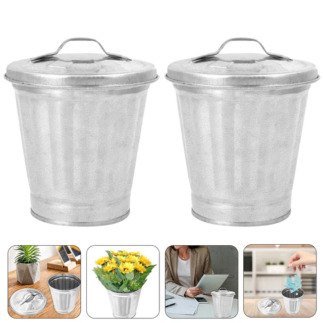 2 Pcs Mini Trash Can Desktop Garbage Bin Flower Container Makeup Brush