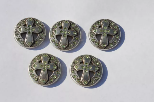 Menge 5 Enmon Grün Strass Kreuz Concho Leder Western Rund Silber Gürtel