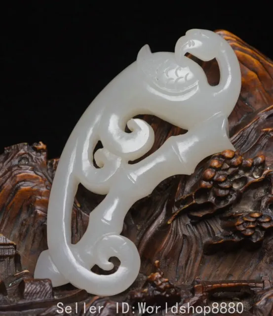 3.4" Ancient Chinese Hetian White Jade Carved Bamboo Phoenix Bird Amulet Pendant
