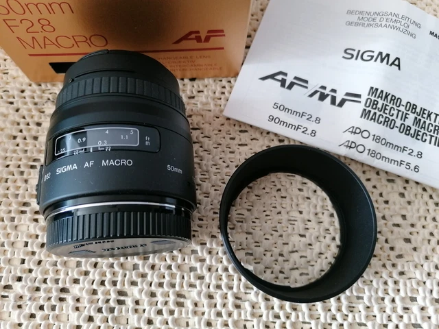 Sigma obiettivo intercambiabile 50 mm F 2.8 macro AF ø52 mm + protezione solare per Canon in IMBALLO ORIGINALE
