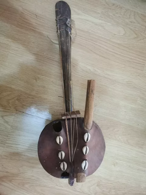 Vintage African Stringed Musical Instrument Carving Sculpture Calabas Wood