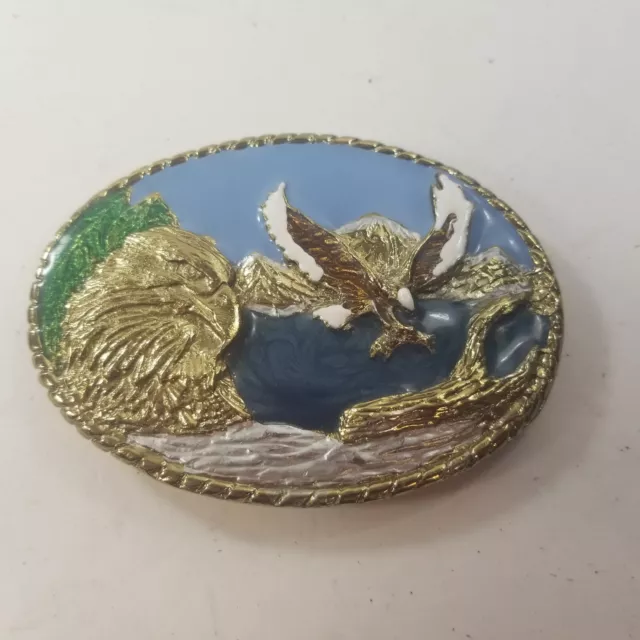 Vintage Flying American Eagle Belt Buckle Made in USA Gold Tone Enamel