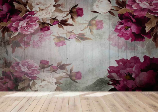 3D Hand Drawn Pink Floral Self-adhesive Removable Wallpaper Murals Wall 196