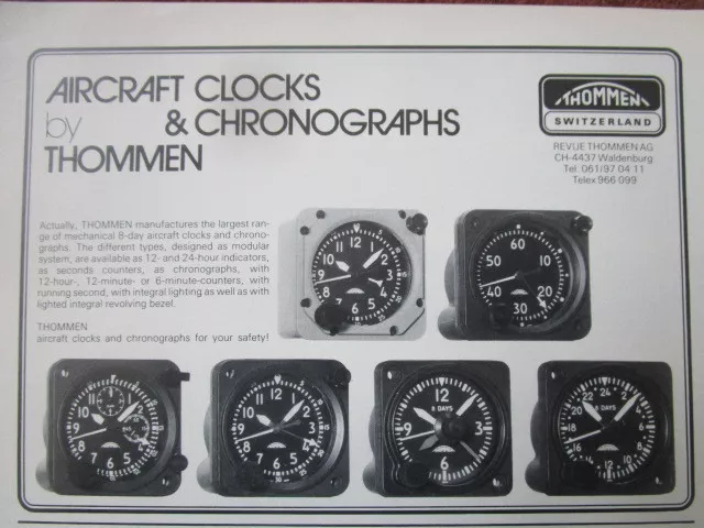 82-84 Pub Revue Thommen Waldenburg Suisse Aircraft Clock Chronograph Original Ad